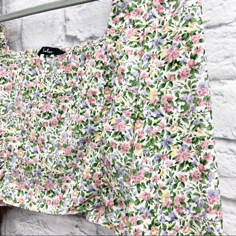 Lulus Womens Even Sweeter Floral Print Crop Top Size M 3/4 Sleeve White NWT - Picture 5 of 10